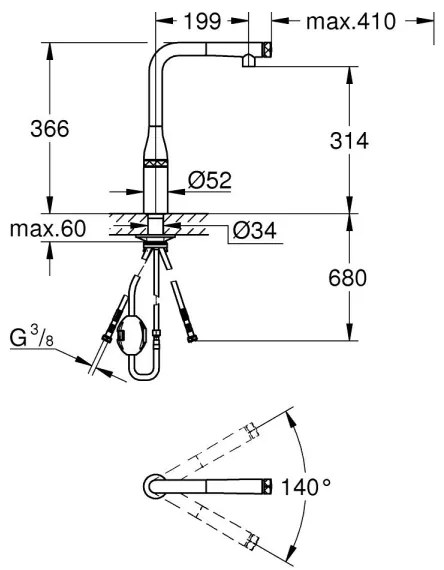 GROHE 31615000 - Mosogatócsaptelep ESSENCE SMARTCONTROL 366 mm fényes króm