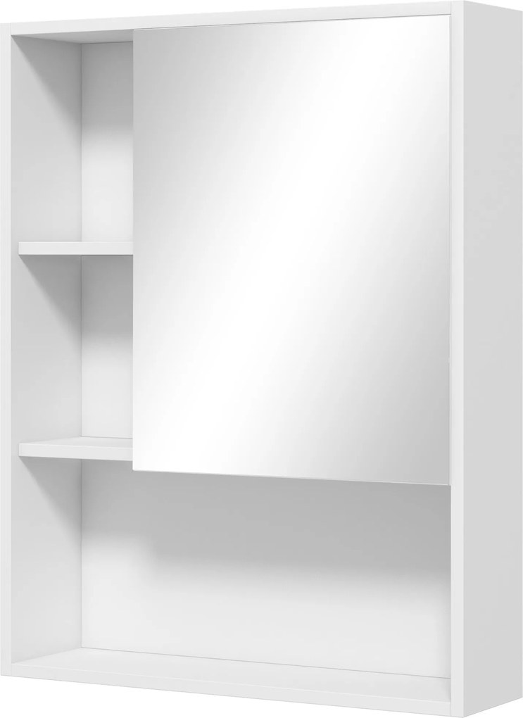 Kleankin fürdőszobai tükörszekrény állítható polcokkal, falra szerelhető fürdőszobai szekrény helytakarékos ajtóval, 60x15x76 cm, Fehér | Aosom