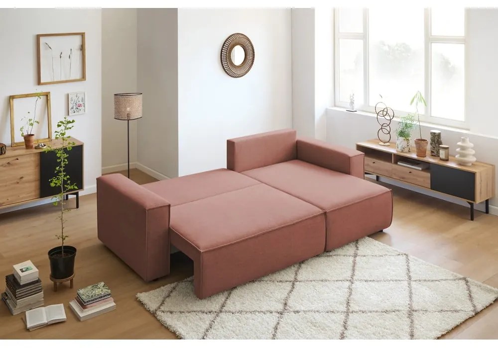 Rózsaszín kinyitható sarokkanapé (variálható) Nihad – Bobochic Paris