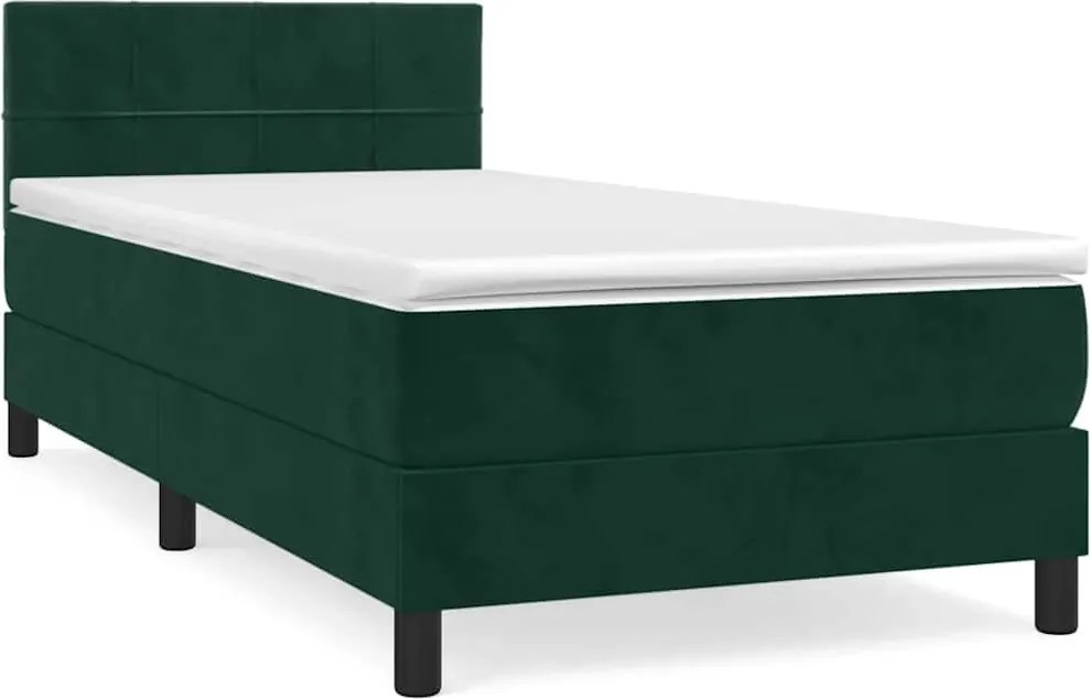 vidaXL sötétzöld bársony rugós ágy matraccal 100 x 200 cm