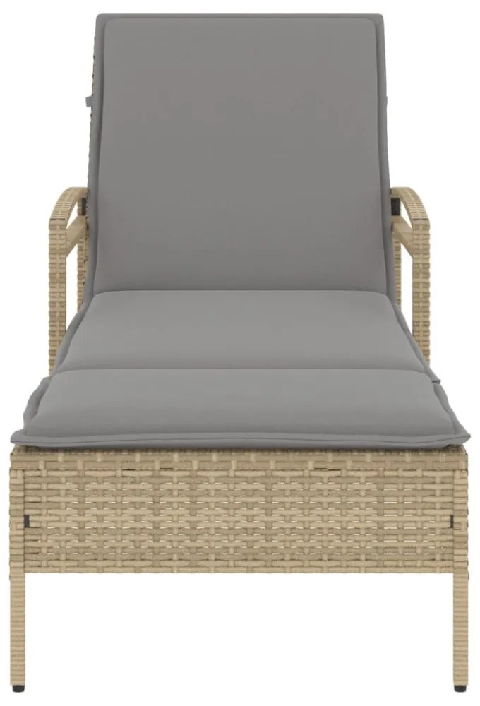 bézs polyrattan napozóágy párnával 63x200x81 cm