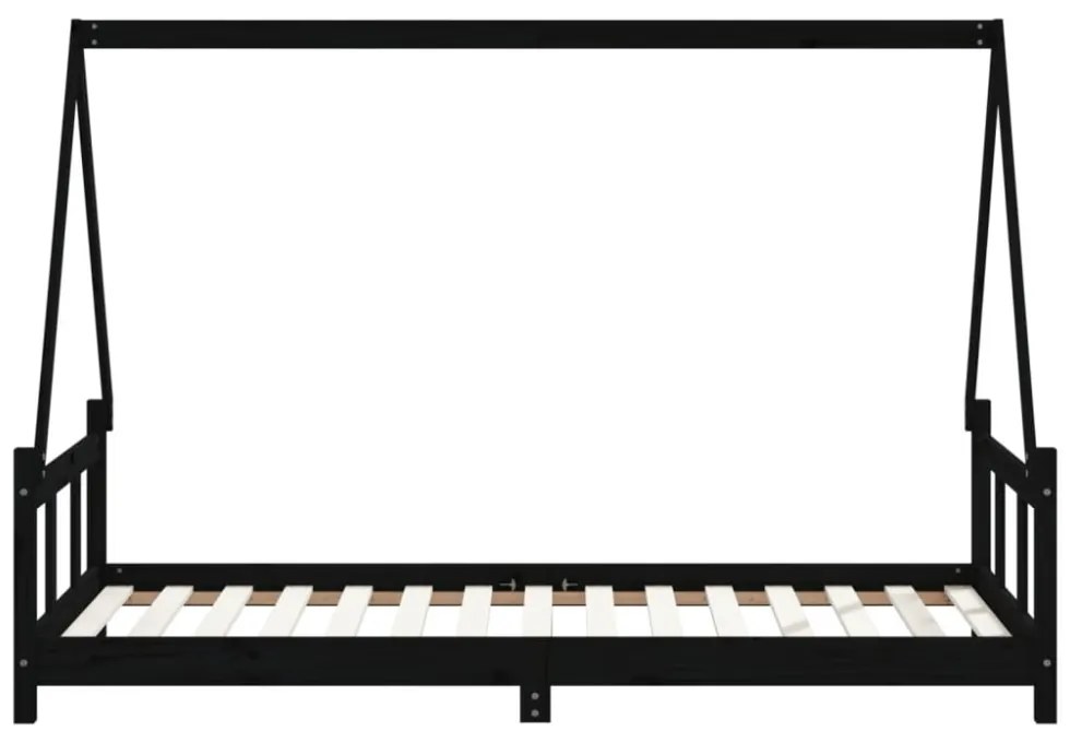 fekete tömör fenyőfa gyerekágykeret 90 x 190 cm