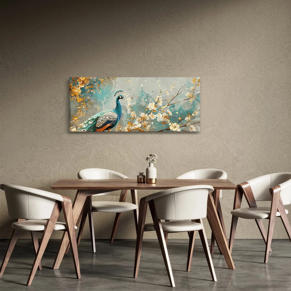 Kép - Páva arany díszítéssel (120x50 cm)