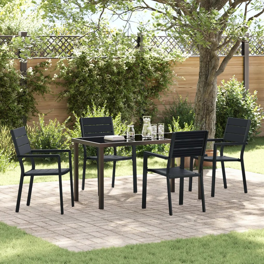 5 Darabos Kertészeti Étkező Garnitúra Fekete HDPE