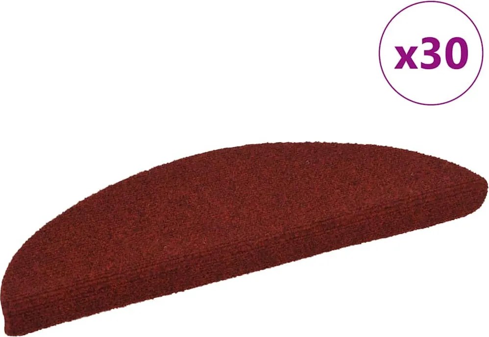 vidaXL öntapadós lépcsőszőnyegek 30 db 56 x 17 x 3 cm bordói félkör alakú