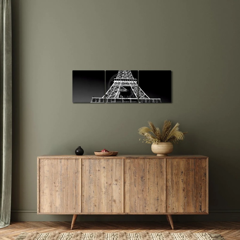 Kép - Eiffel-torony, fekete-fehér (órával) (90x30 cm)