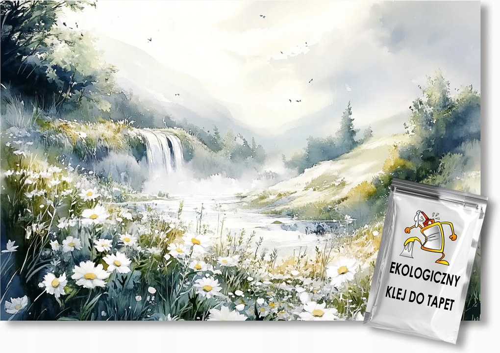 Fotótapéta Flizelina Tavasz Nyár Rét Virágok Folyó Vízesés 200x140 ragasztó