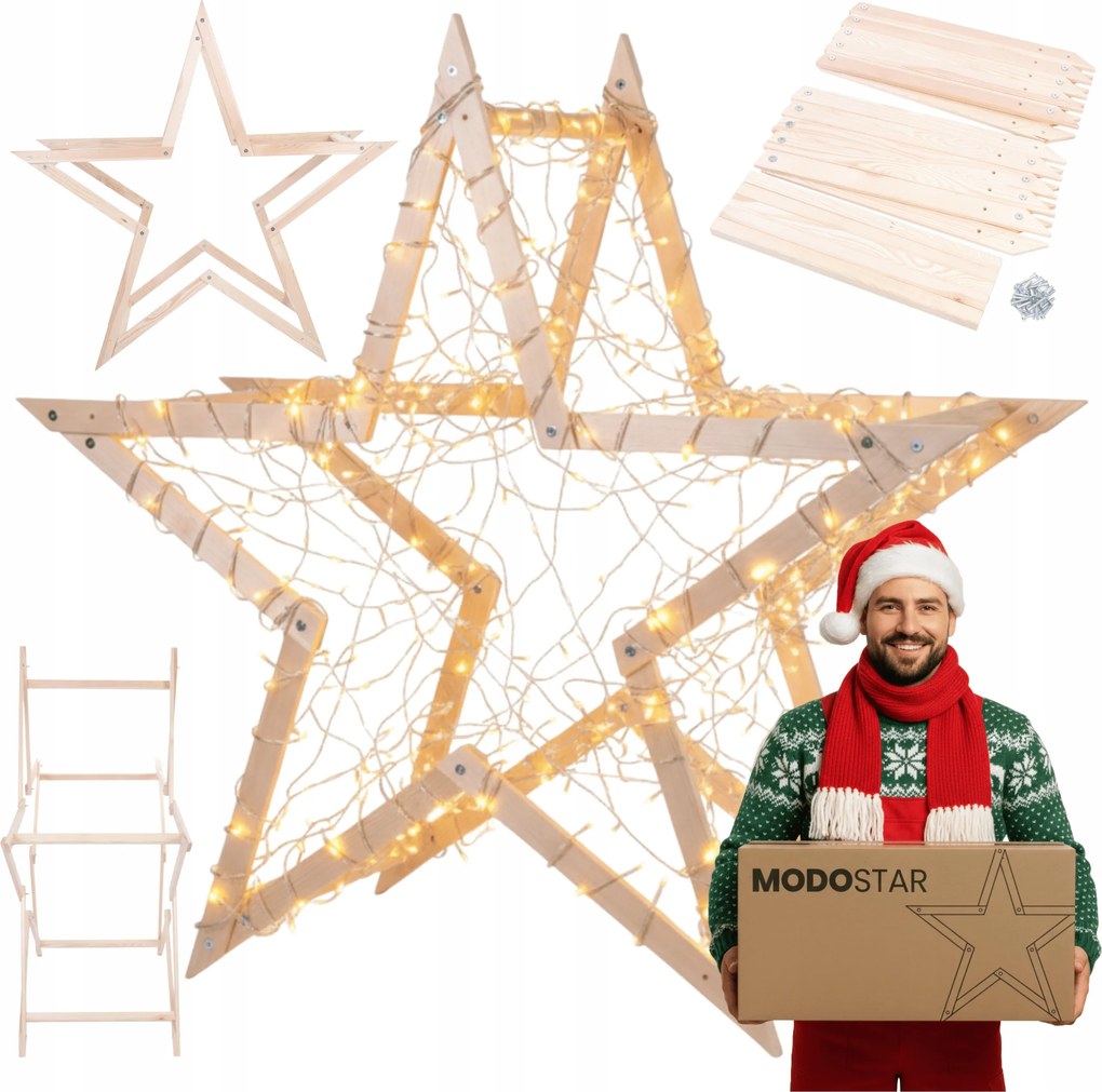 Karácsonyi csillag 3D kompakt összecsukható ModoStar 139cm natúr fa