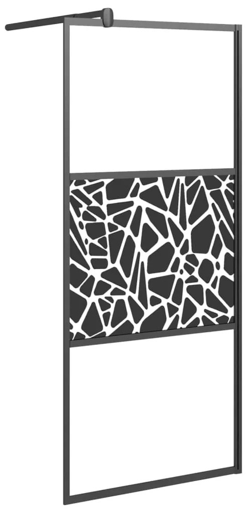 Fekete ESG üveg és alumínium zuhanyfal polccal 90 x 195 cm