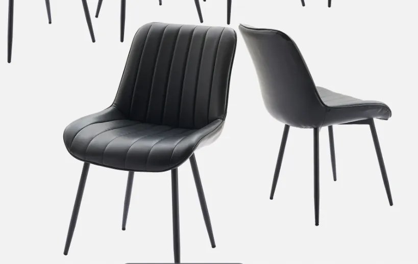 2 db Modern Műbőr Étkezőszék, Fém Lábak, Fekete