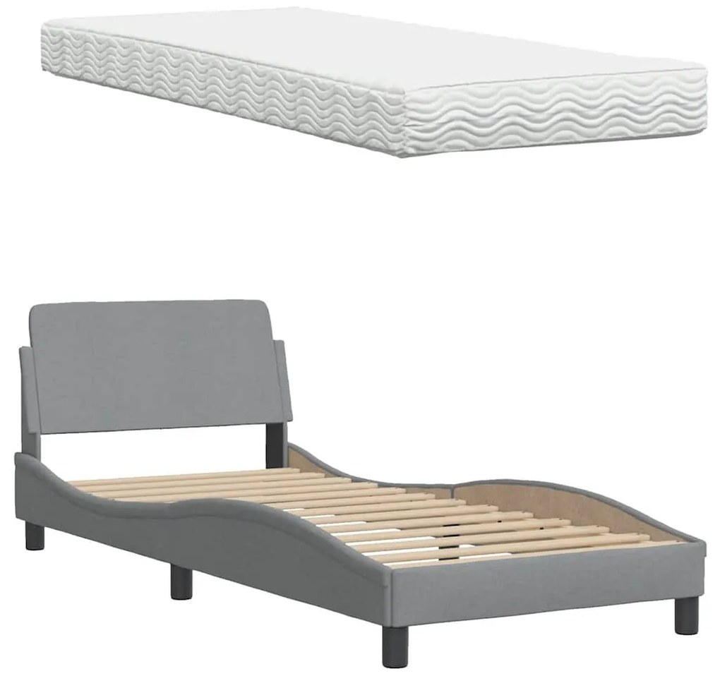 világosszürke szövet ágy matraccal 90x200 cm