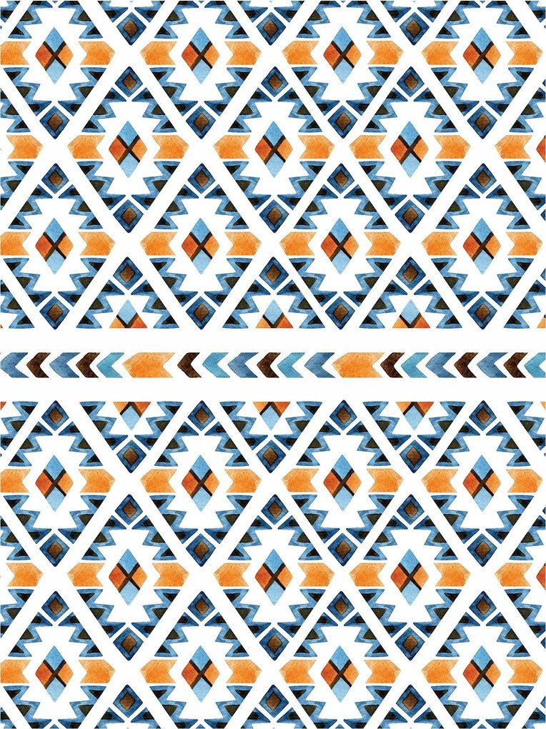 Fotótapéta Azték Narancs-Kék Geometria Etno dekor 206x275 +ragasztó