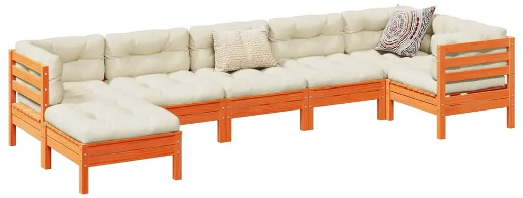 vidaXL 7 részes viaszbarna tömör fenyőfa kerti ülőgarnitúra párnákkal