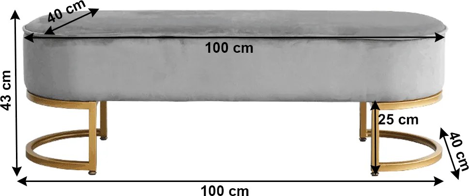 Dizájnos pad, szürke Velvet szövet/gold króm-arany, MIRILA NEW