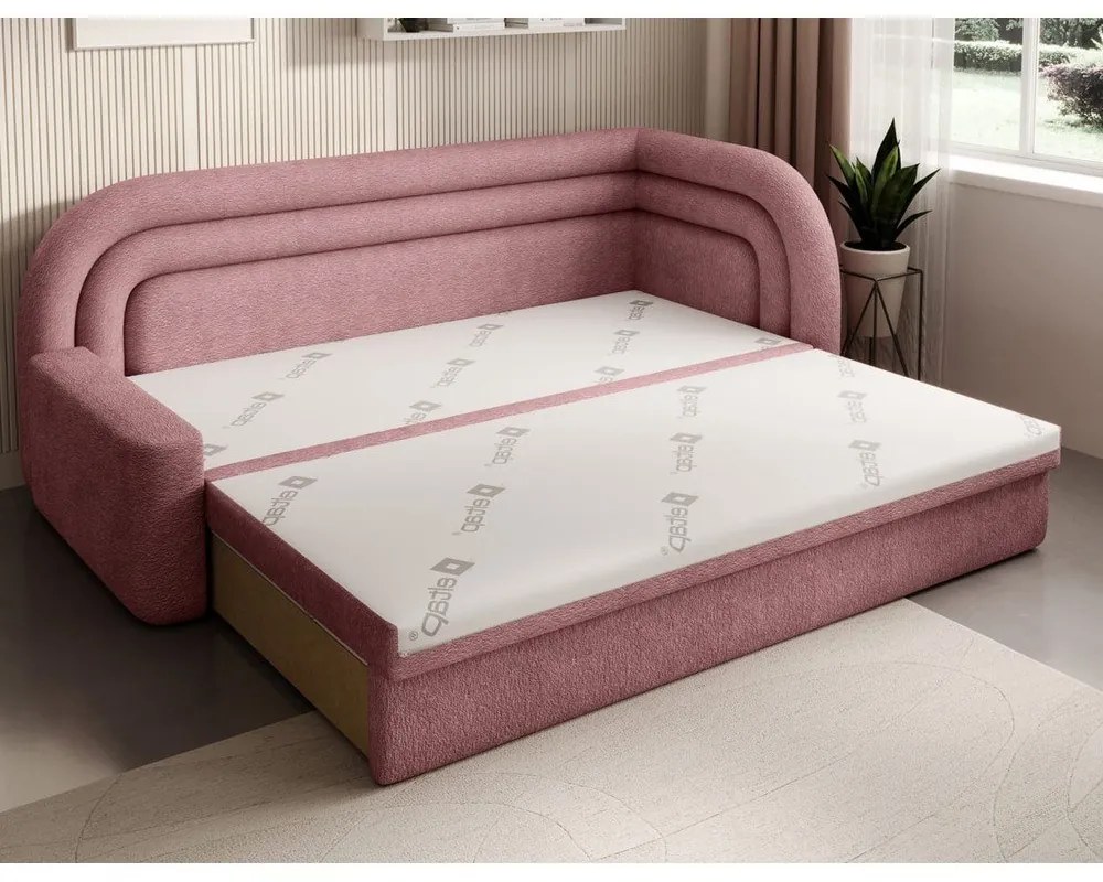 Rózsaszín zsenília kinyitható-tárolóhelyes kanapé jobb oldali 223 cm Fabillo – ELTAP