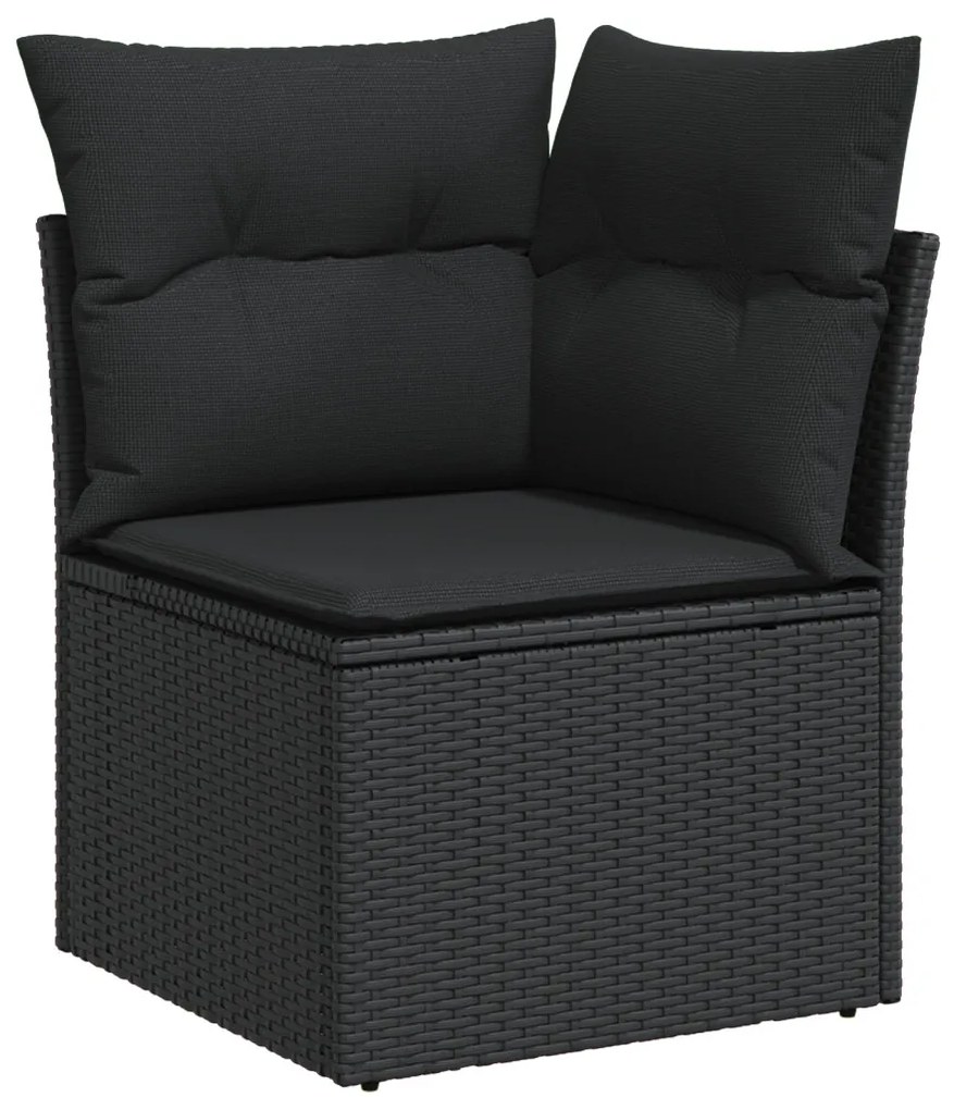 8 Részes Kerti Kanapészett Párnákkal Fekete Poly Rattan