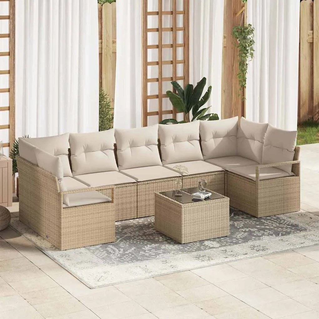 vidaXL Kanapé Szett 8 pcs Beige és krém polirattan