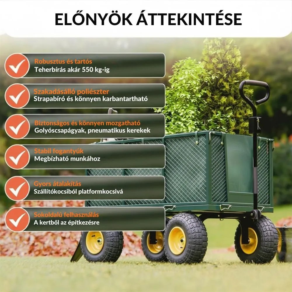 HECTOR szállítókocsi, max. 550 kg, 110x75x52 cm, zöld Gardebruk