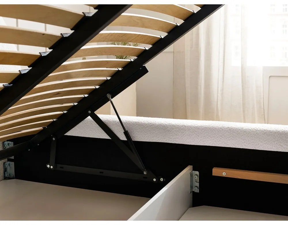 Fehér kárpitozott ágyneműtartós franciaágy ágyráccsal 140x190 cm Orlane – Bobochic Paris