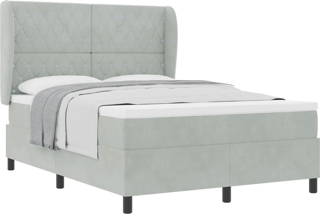 vidaXL Boxrugós ágy matracmal Világosszürke 200 x 140 cm Poliészter