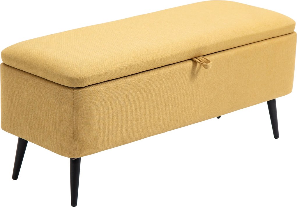 HOMCOM Tároló Pad, Kárpitozott Pad Tárolóval, Vászon Hatás, Ágy Pad Acél Lábakkal, Nappali, Előszoba, Hálószoba, Maximum 150 kg Teherbírás, 101 x 38.5