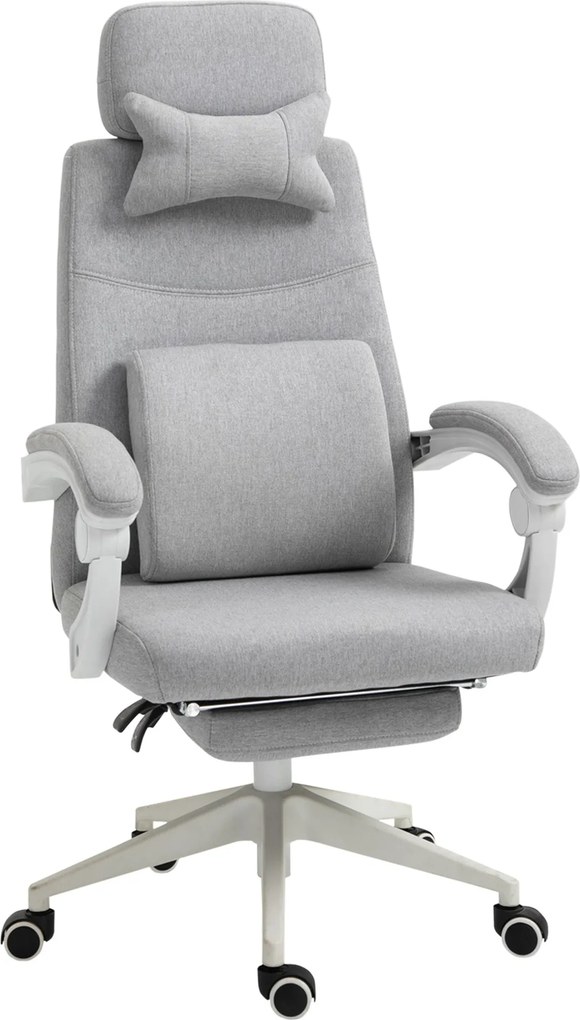 Vinsetto Irodai Szék, Ergonomikus Íróasztali Szék Fejtámlával, Ágyéki Párnával, Magasságban Állítható Játék Szék Lábpihentetővel, Magas Hátú, Szürke 6