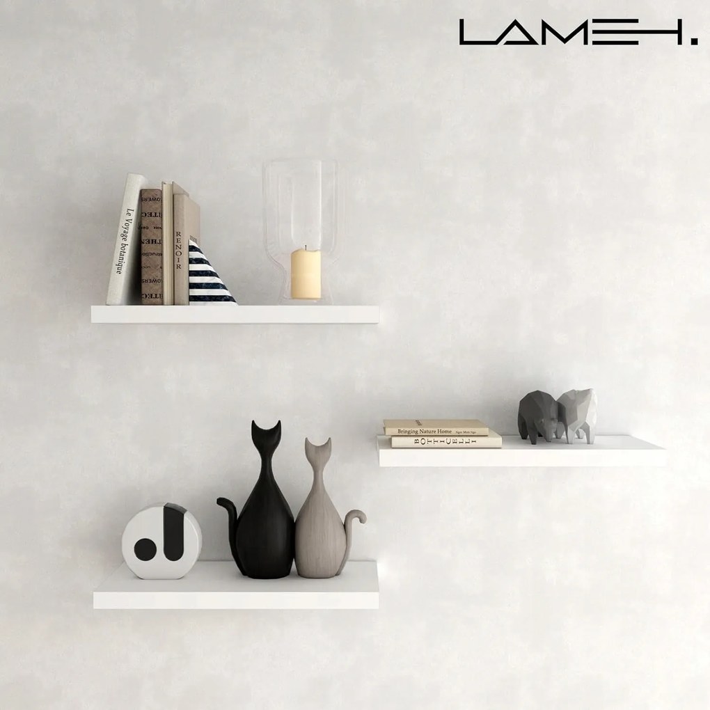 Fali polc fehér 40cm akasztós, láthatatlan rögzítéssel Lameh 1db