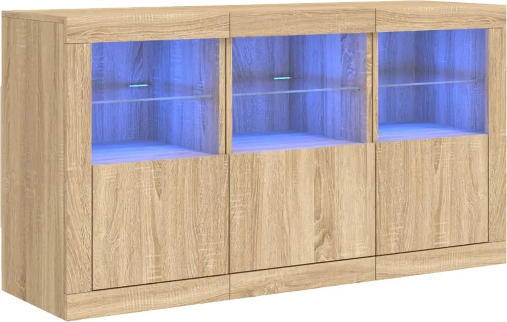 vidaXL sonoma tölgy színű tálalószekrény LED-világítással 123x37x67 cm
