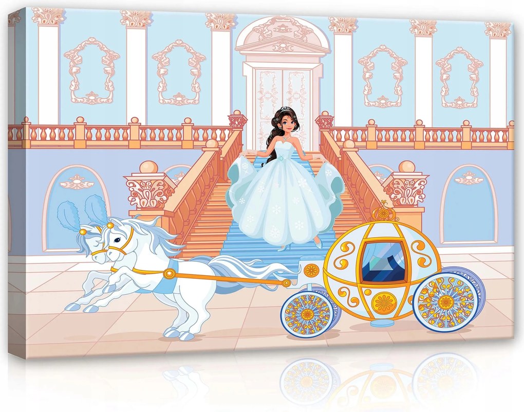 Vászonkép 60x40 Hercegnő hintó kastély fehér lovak varázslatos utazás öröm