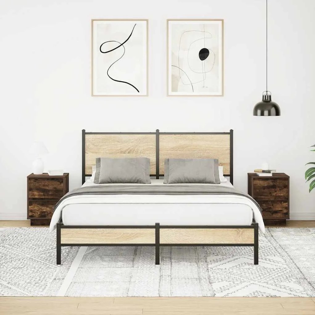 2 db füstölt tölgy éjjeliszekrények LED világítással 38x34x50cm