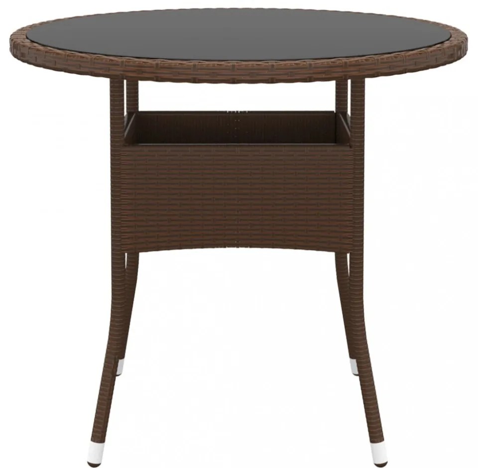 barna polyrattan és edzett üveg kerti asztal Ø 80 x 75 cm
