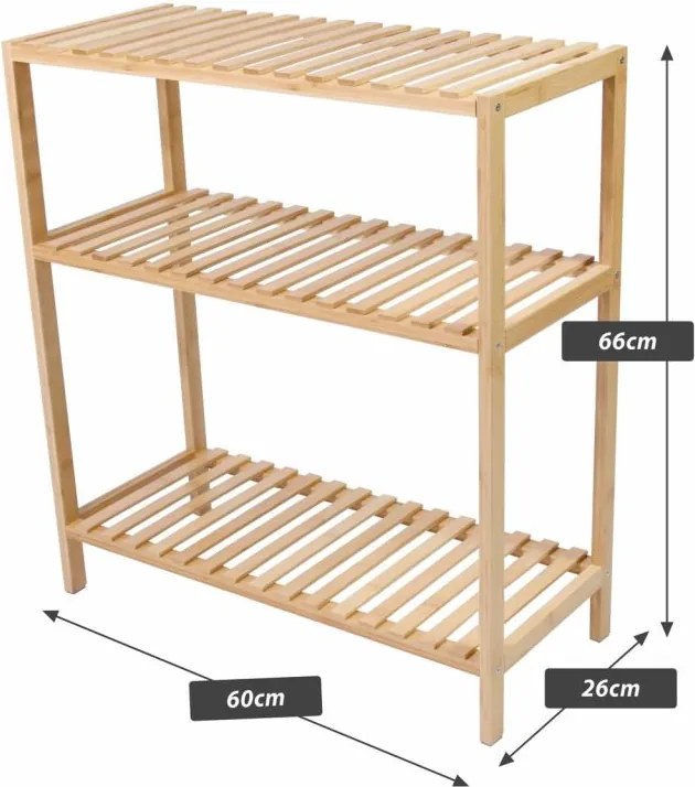 Bambusz polc 3 polc 60 x 26 x 66 cm