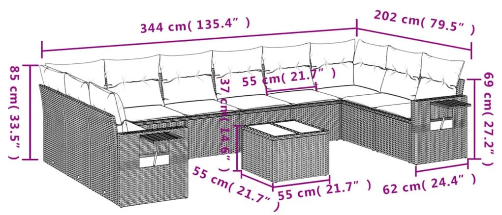 11 részes szürke polyrattan kerti ülőgarnitúra párnákkal