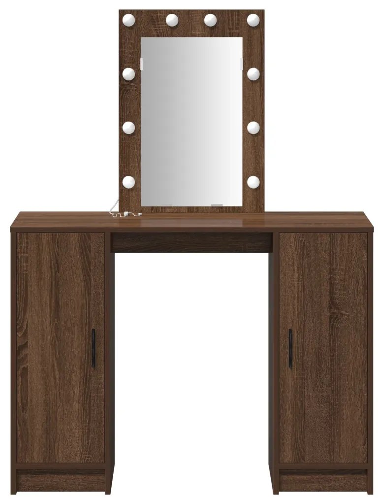 LED világítással ellátott sminkasztal Barna tölgy 102x33x135 cm