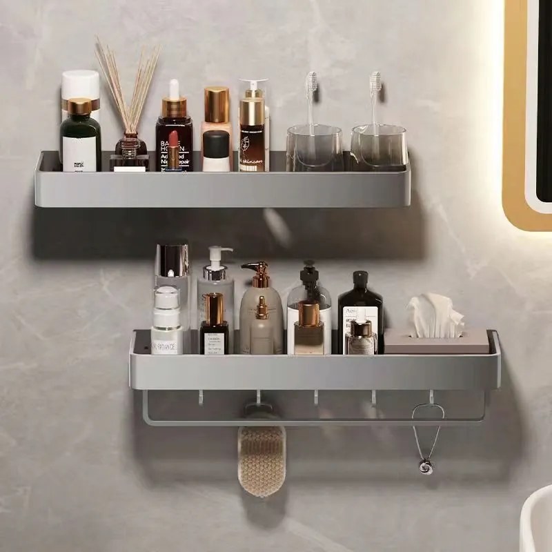 Fürdőszobai zuhanypolc akasztóval szürke 2db