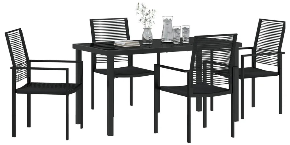 5 darabos kert étkező készlet Fekete PVC rattan