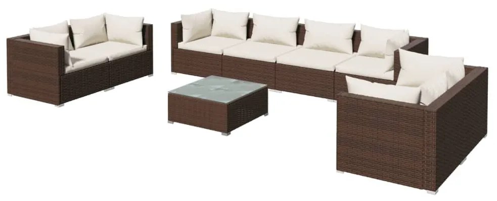 9 részes barna polyrattan kerti ülőgarnitúra párnákkal