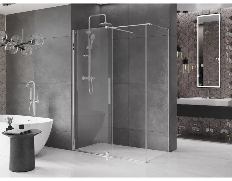 Mexen Velar, tolóajtós zuhanykabin 150 (ajtó) x 70 (fal) cm, 8mm átlátszó üveg, króm profil, 871-150-070-01-01