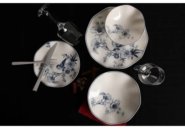 24 darabos étkészlet, fehér/kék, porcelán
