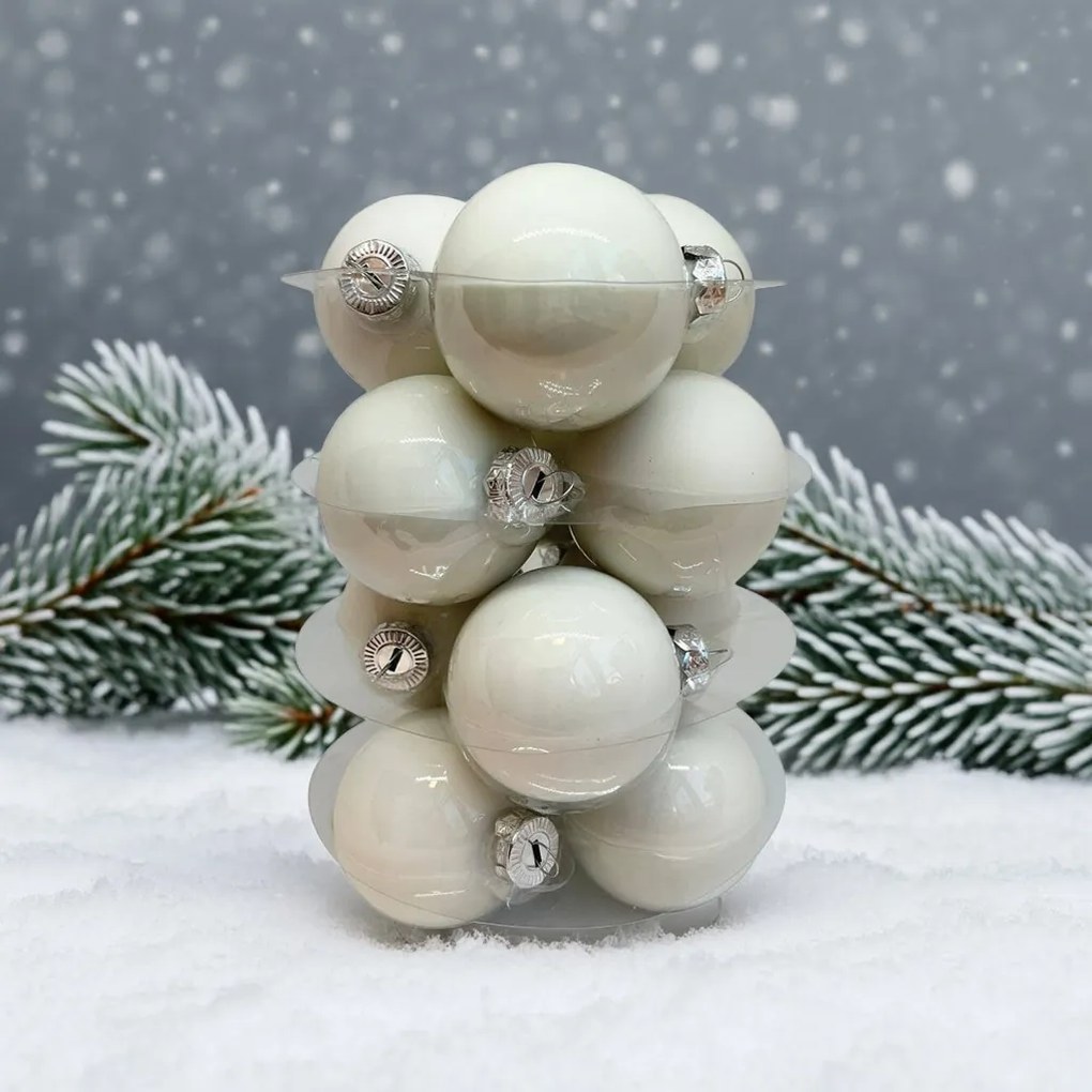 White fényes fehér üveg karácsonyi gömb szett 12*6cm