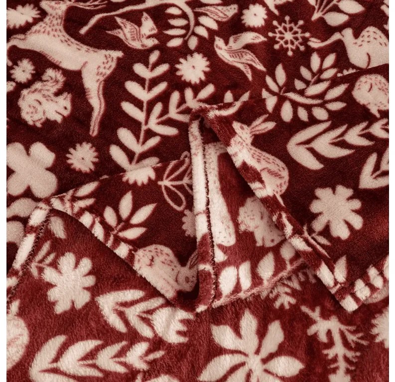 Mikroplüss takaró FOREST ANIMALS, bordó Méret: 150 x 200 cm