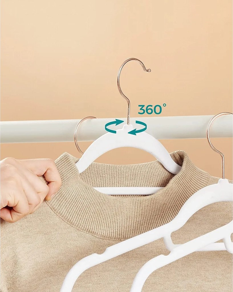 Bársony vállfa, csúszásmentes ruhaakasztó 50 db, fehér, rozé arany