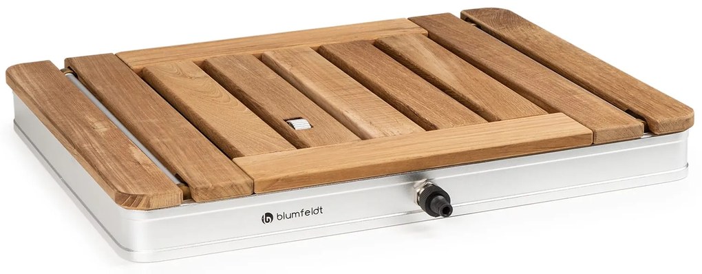 Blumfeldt Sumatra Teak Square, kerti zuhanyzó, alumínium, teakfa, fogantyú