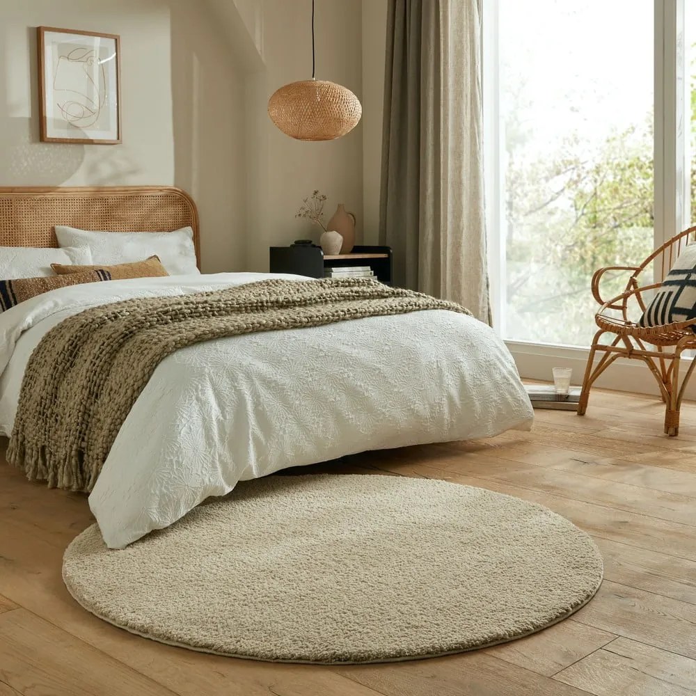 Bézs mosható kerek szőnyeg újrahasznosított szálakból 133x133 cm Fluffy – Flair Rugs