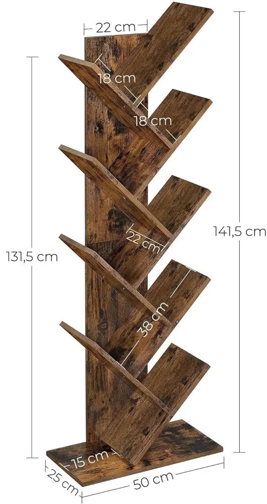 Könyvespolc, állópolc, rusztikus barna 50x25x141cm