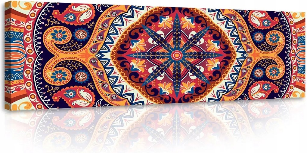 Vászonkép falikép mandala narancssárga sötétkék 145 x 45