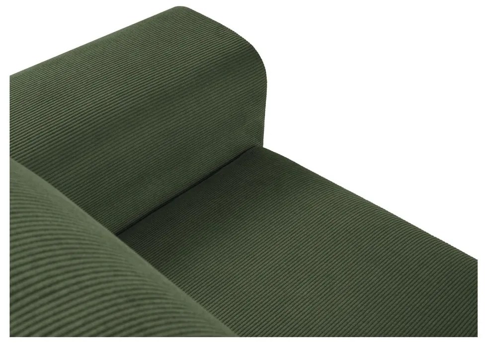 Zöld kordbársony kinyitható tárolóhelyes sarokkanapé (bal oldali-heverő résszel) Kyoto – Cosmopolitan Design