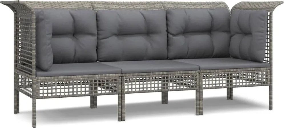 vidaXL 3 részes szürke polyrattan kerti ülőgarnitúra párnákkal