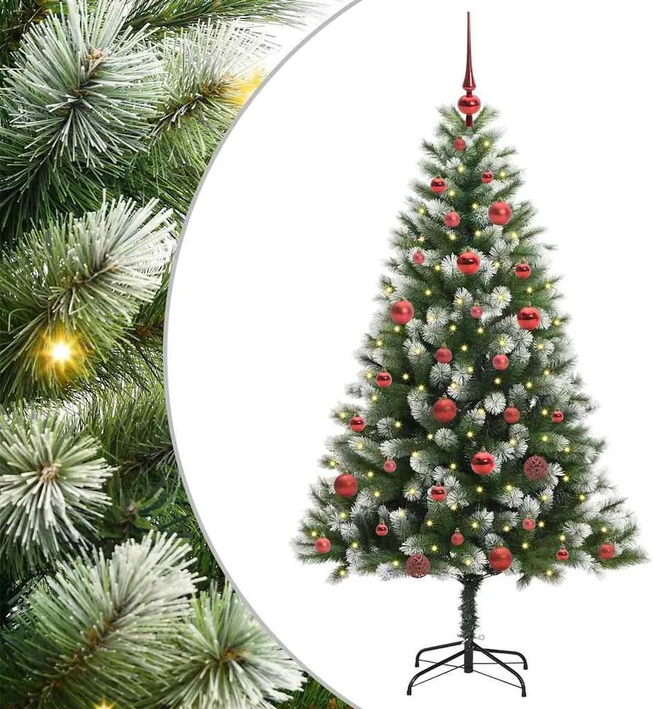 vidaXL Műanyag csuklós karácsonyfa bolyhos hóval Zöld és fehér 150 cm
