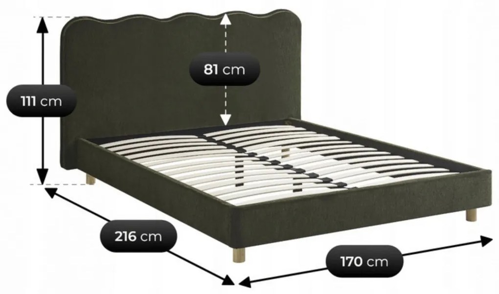 Kárpitozott Franciaágy Zöld Színben. 160x200 IZMIR